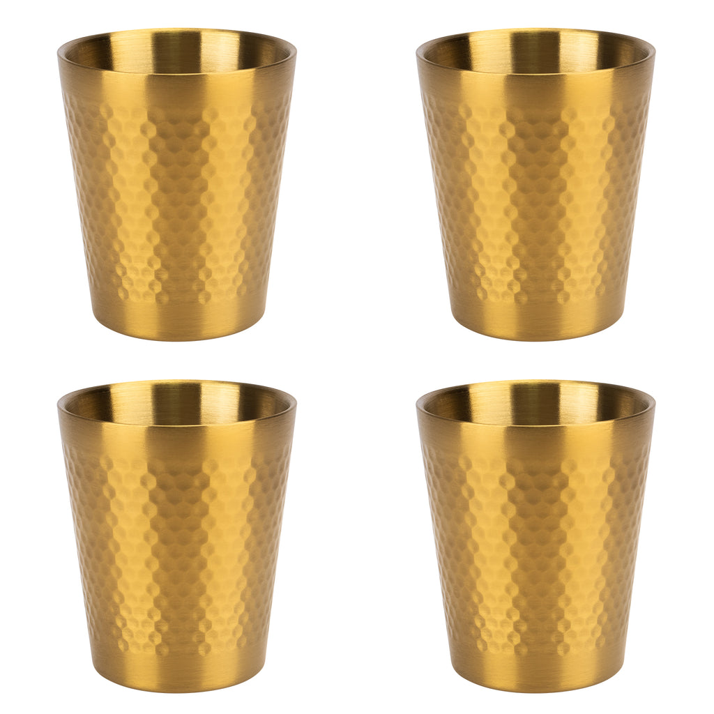 Linkidea 10 Oz Stainless Steel Double-Wall Tumbler Set of 4, Leak-Proof, Easy to Clean Water Cups, Ideal for Beer, Coffee, Ice Cream, Smoothies, Hot& Cold Drinks (Gold)