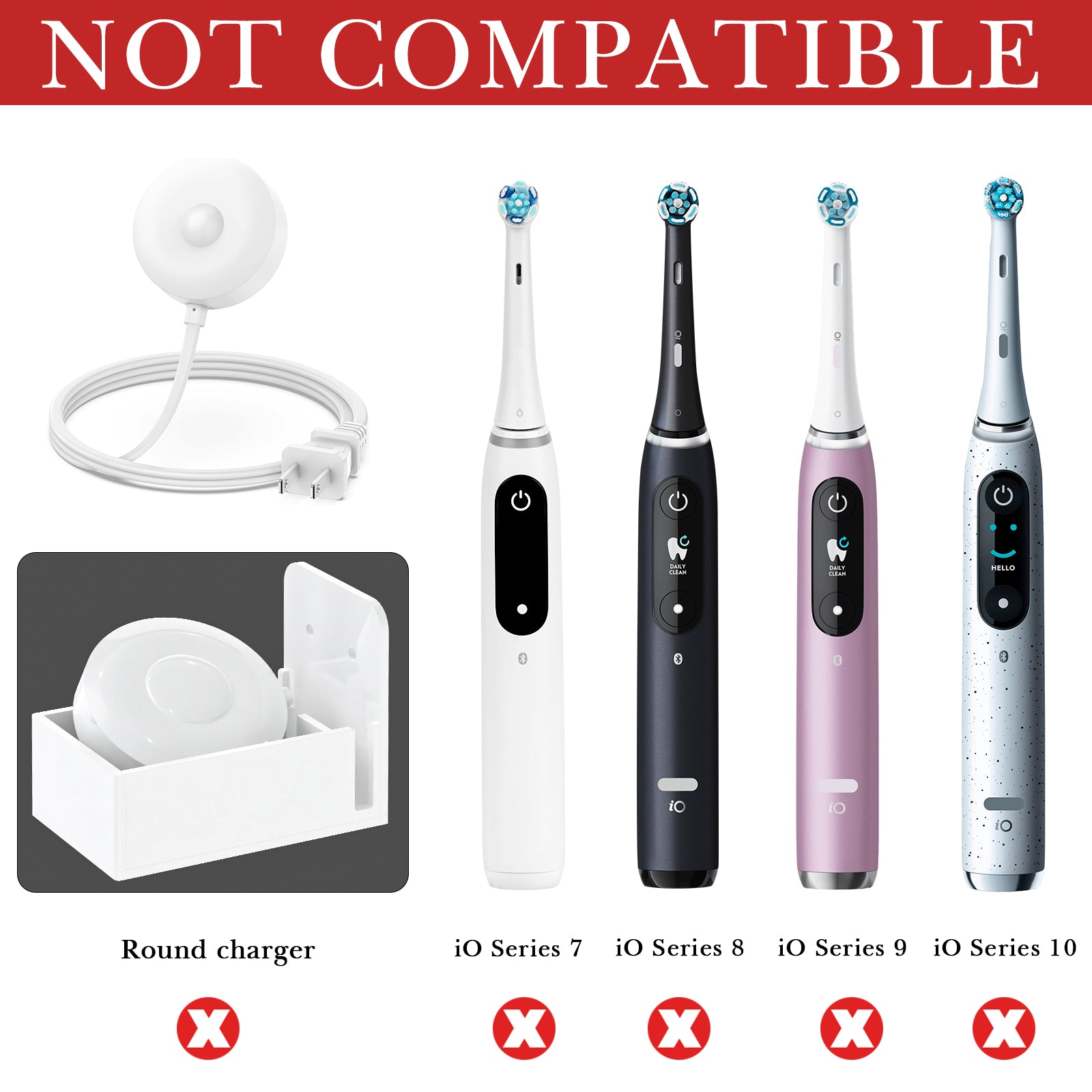 Linkidea Wall Mount Electric Toothbrush Charger Holder, Self Adhesive Tooth Brush Stand for Bathroom, Powered Toothbrush Stand Compatible with Oral-B iO 3/5, Smart Pro (Oval Charger Only)