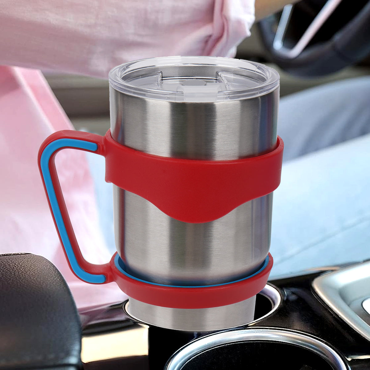 Linkidea Tumbler Handle Compatible with 30oz YETI Rambler, OZARK TRAIL Tumbler, Portable Anti Slip Travel Mug Grip, Red