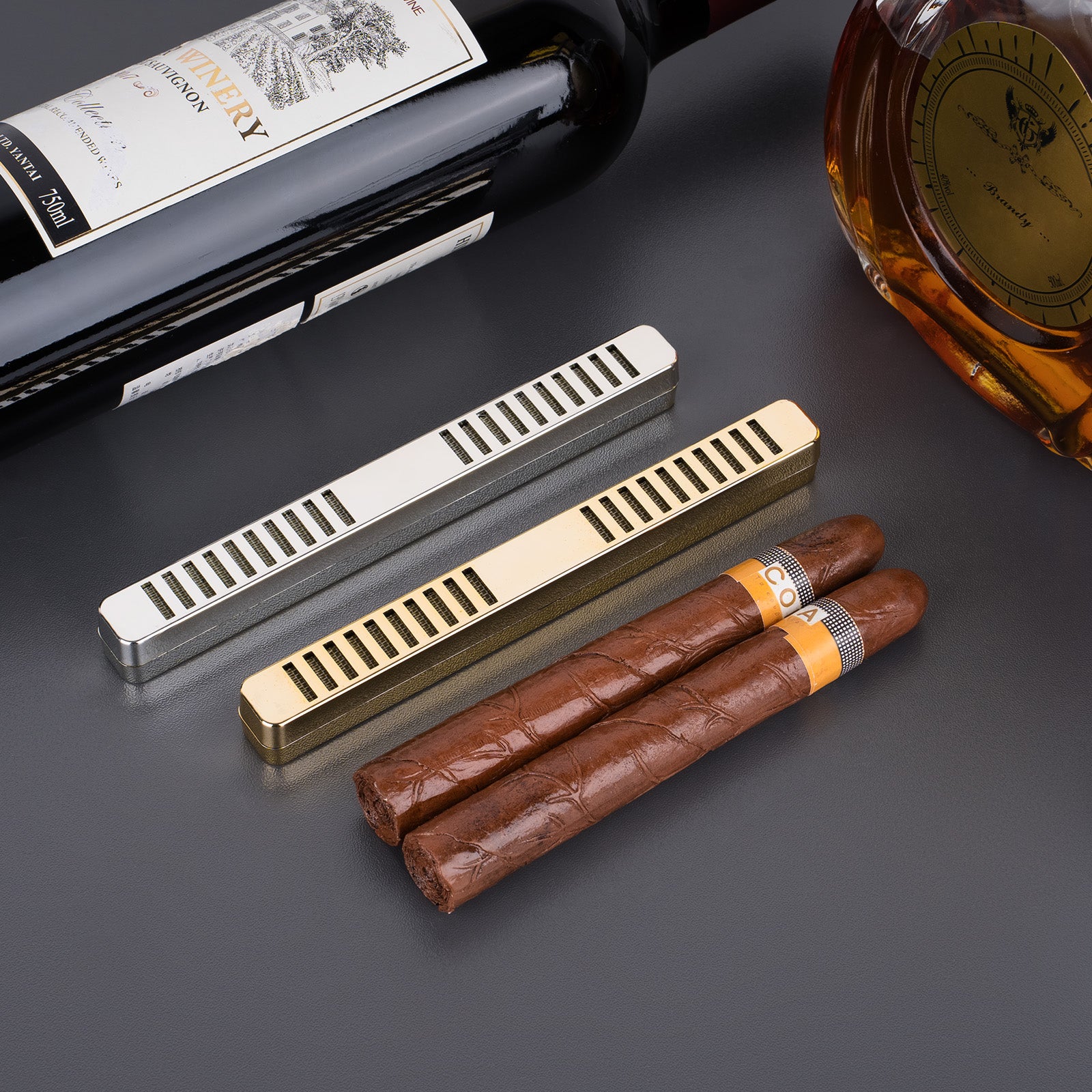 Linkidea Cigar Humidifier with Dropper, Cuboid Humidor Accessories for Cigars & Tobacco Freshness, Compatible with Various Humidors, Premium Cigar Moisture Control Device (Silver/Gold)