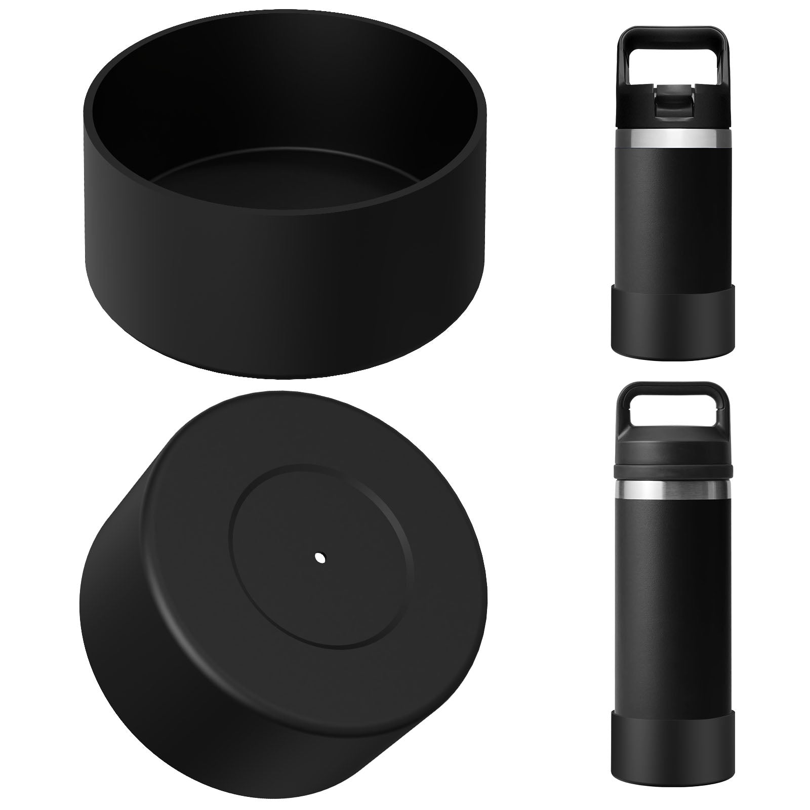 Linkidea Water Bottle Boot Compatible with YETI Rambler Jr. Kids 12oz, Rambler 12oz/18oz, Yonder 20oz/25oz, Silicone Anti-Slip Bottle Bottom Sleeve Bumper Protector (Black / 2 Pack)