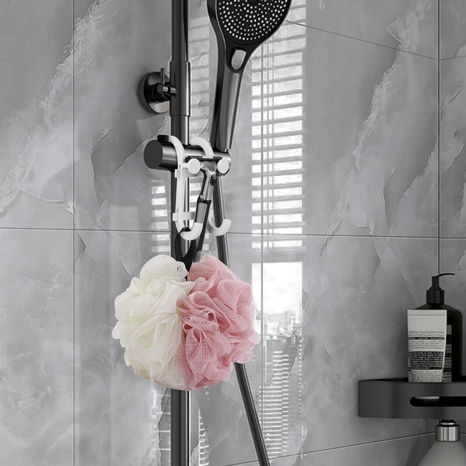 Linkidea Shower Razor Holder, Loofah Storage Stand, Bathroom Razor Hook Compatible with Gillette ProGlide Power, Vector 3, Mach 3, Venus Platinum & ComfortGlide (White)