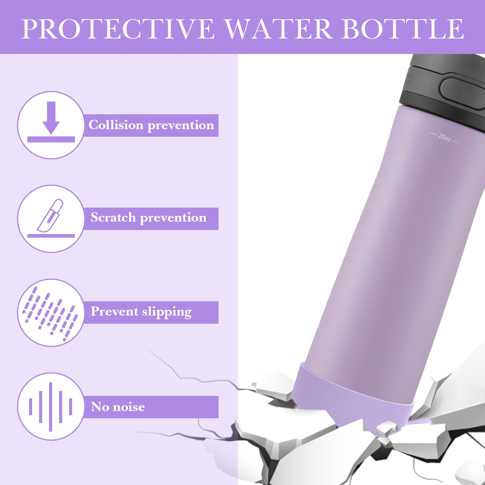 Linkidea 2 Pack Water Bottle Boot Compatible with Contigo Jackson Chill 2.0 20oz/24oz, Ashland Chill 20oz/24oz, Silicone Anti-Slip Bottle Bottom Bumper Protector (Violet)