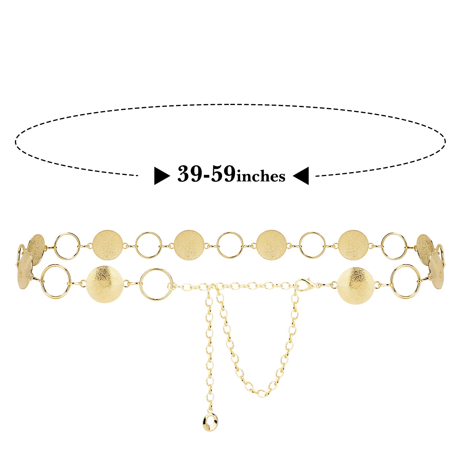 Plus Size Chain Belt for Women, Round Pieces Metal Chain Belt Women Belly Waist Chains, Extra Long Body Chain, 39-59 Inch Adjustable Chunky Belt Chain (XXL, Gold)