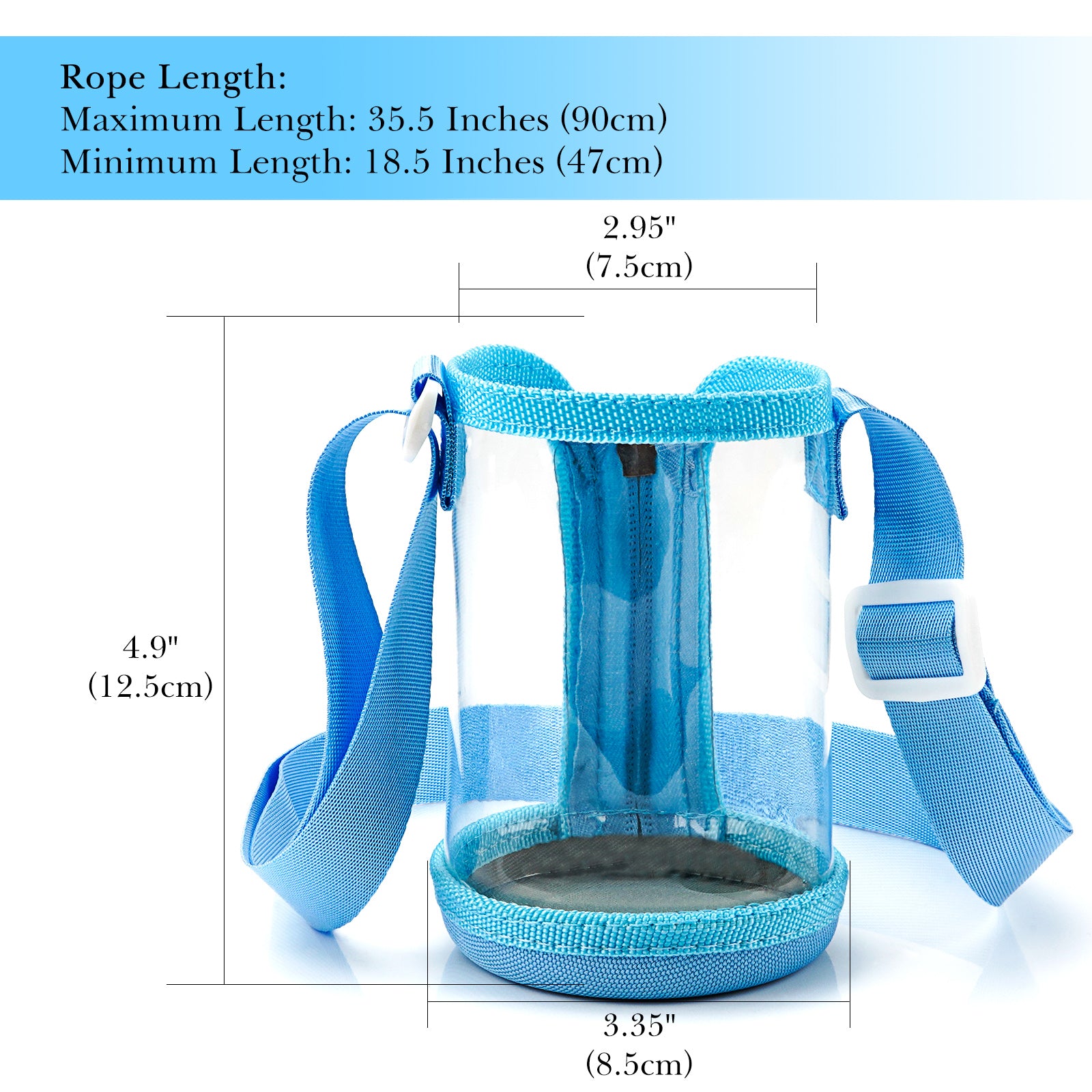 Linkidea Clear Water Bottle Carrier with Strap Compatible with Contigo 14oz, Zak Designs, YETI Rambler Jr. 12oz Kids Bottles, Transparent Waterbottle Sling Bag Holder, Shoulder Strap, Blue