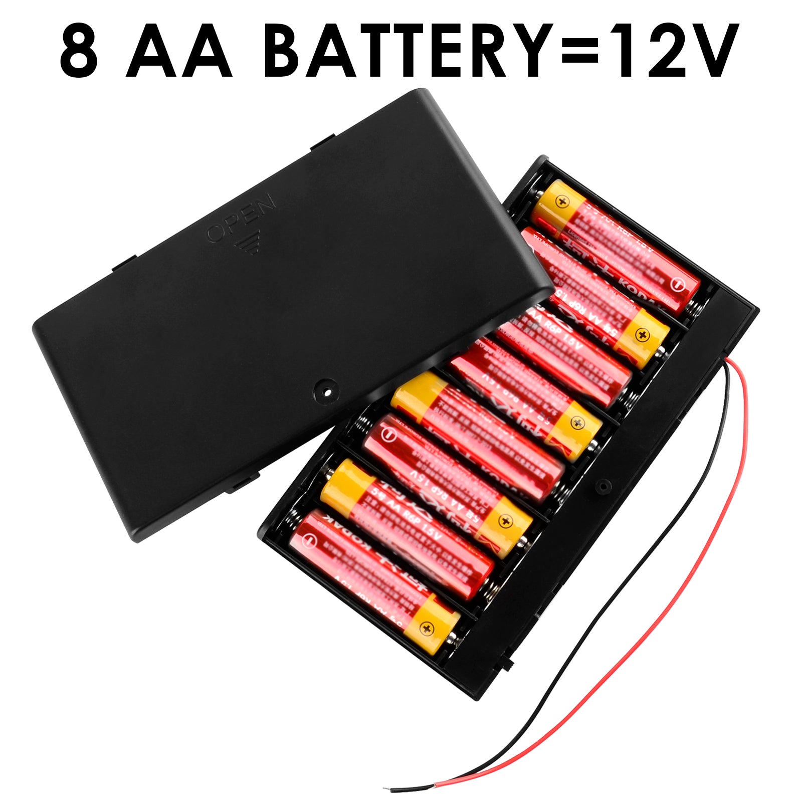 Linkidea 12v Battery Case with Switch, 8 x AA 12V Batteries Holder Box with Wired Leads and On/Off Switch (2 Pack)