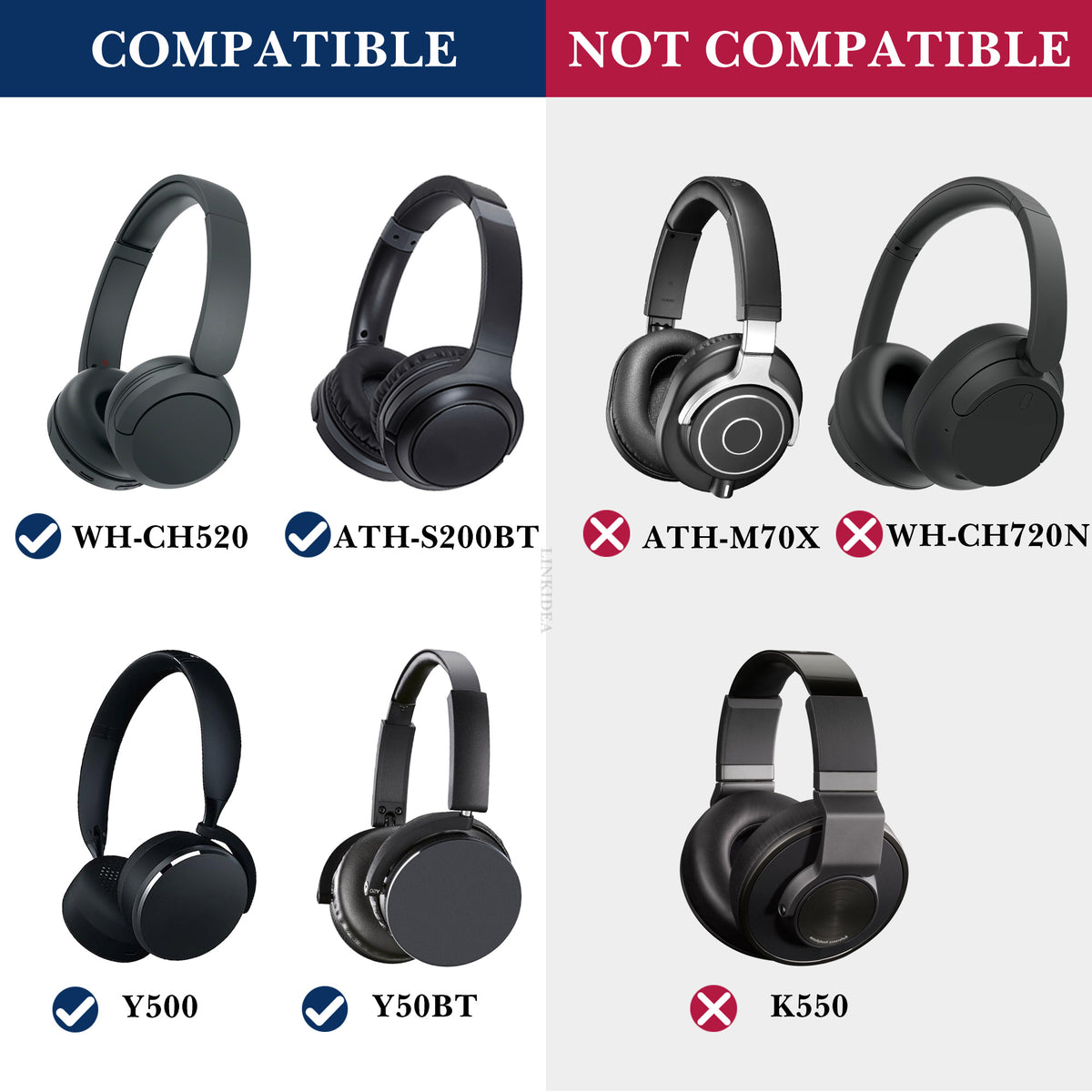 Linkidea Headphones Carrying Case Compatible with AKG Y500, Y50BT, Sony WH-CH520, Philips TAUH202BK Case, Protective Hard Shell Travel Bag with Cable, Charger Storage (Black)