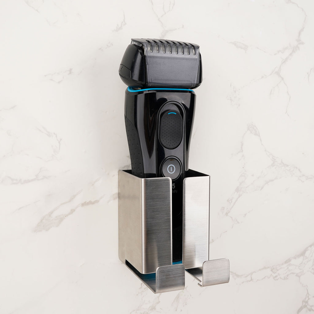 Linkidea No Drilling Stainless Steel Electric Shaver Holder, Compatible with Philips Norelco 9/7/5 Series, Self-Adhesive Wall Mount Bathroom Storage (Silver)