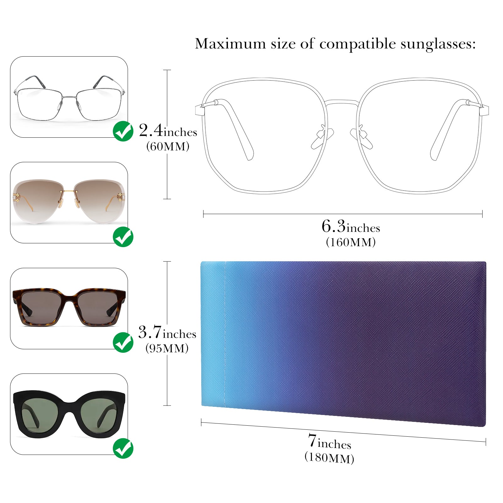 Extra Large Sunglasses Pouch Case, 2 Pack Vegan Leather Sun Glasses Organizer Soft Bag Compatible with GG0595S GG0875S RB4098 RB3825 RB4376 PO3352S PO3328S PO3311S