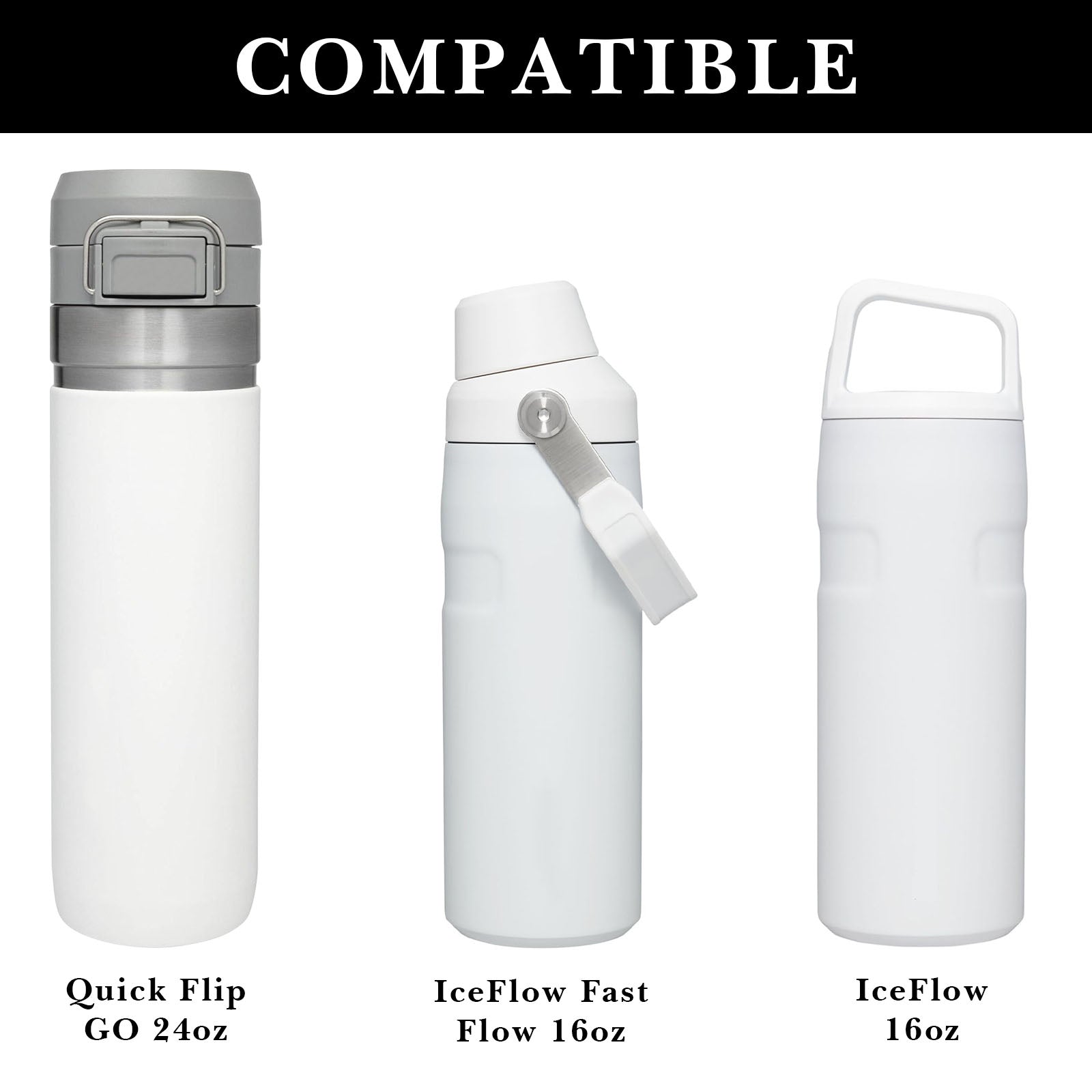 Linkidea 2 Pack Water Bottle Boot Compatible with Stanley Quick Flip GO 24oz, IceFlow Fast Flow 16oz, Silicone Water Bottle Bottom Bumper Protector (Clear White)