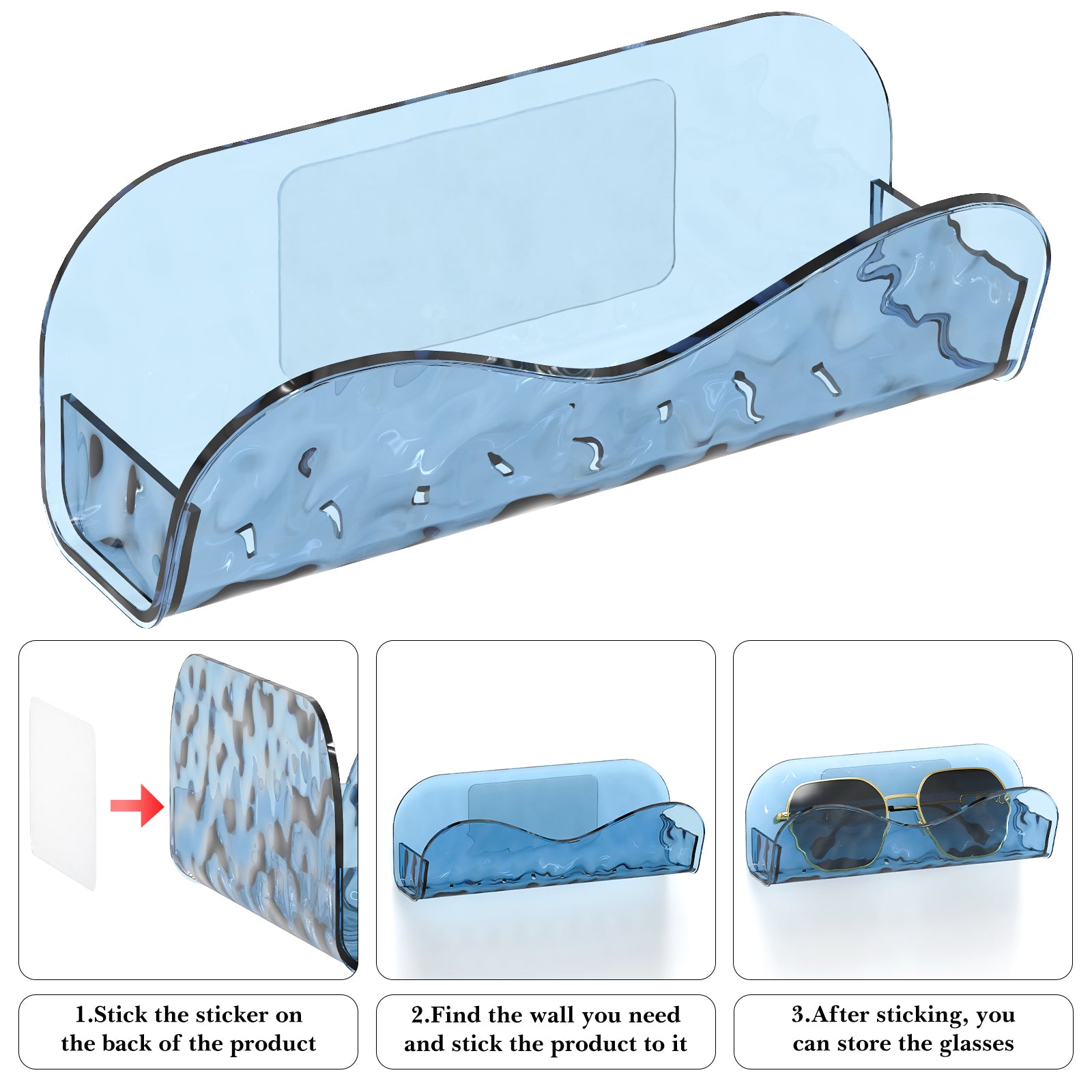 Extra Large Sunglasses Organizer Storage Wall Mount, Acrylic Glasses Eyewear Display Holder Compatible with Gucci GG0876S GG0875S Balenciaga BB0201S BB0166S (Clear Blue)