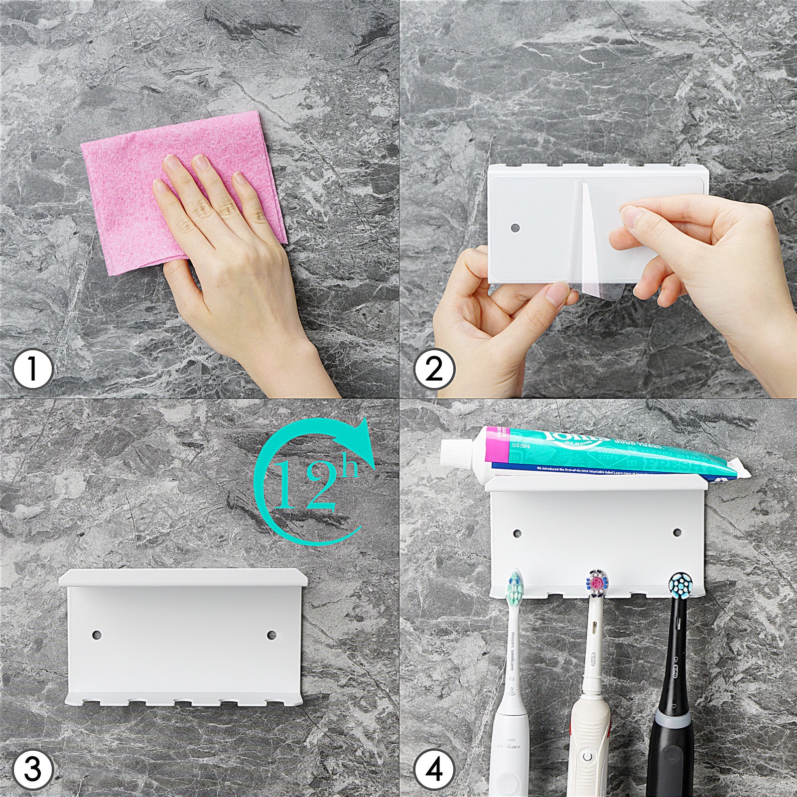 Linkidea Wall Mount Electric Toothbrush Holder for Bathroom, Aluminum Self Adhesive 5 Slots Tooth Brush Organizer Hanger Compatible with Oral-B iO Series, Philips Sonicare 5100/5300 (White)