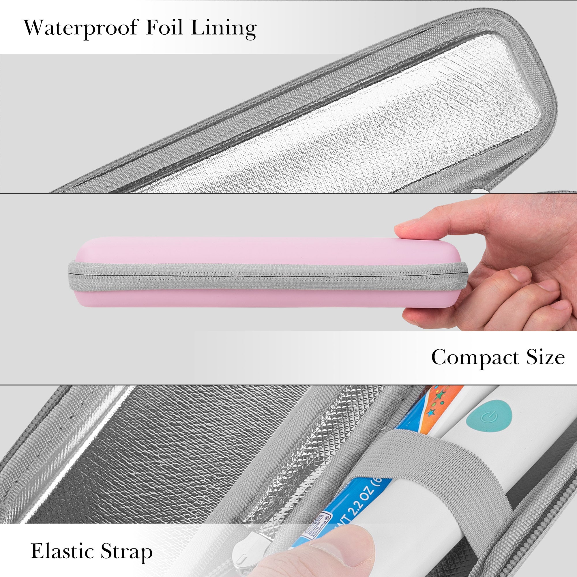 Linkidea Kids Electric Toothbrush Travel Case with Waterproof Lining, Portable Hard Shell Carrying Bag, Protective Storage Box Compatible with Philips Sonicare HX3601, Oral-B Battery (Pink)