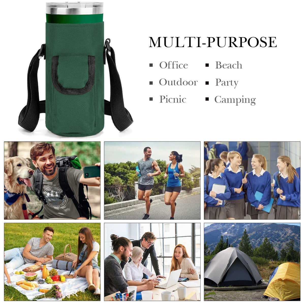 Linkidea Tumbler Carrier with Strap Compatible with YETI Rambler Tumbler 20oz, IRON °FLASK Classic Tumbler 2.0 20/24oz, Coffee Mug Sling Bag Holder, Shoulder Strap with Pocket, Army Green