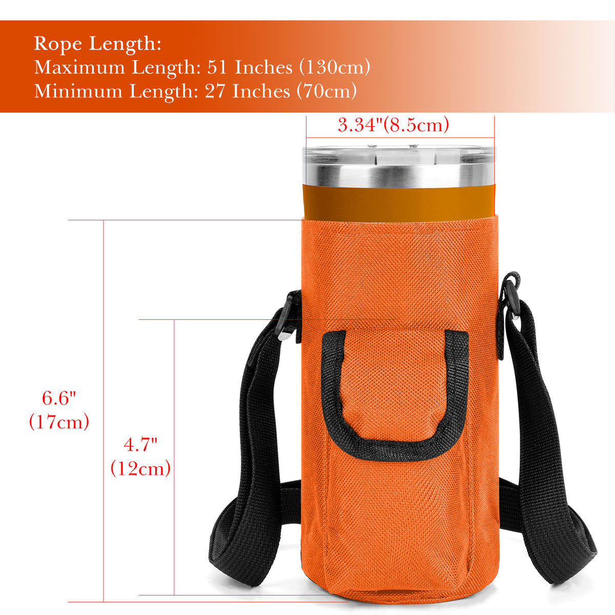 Linkidea Tumbler Carrier with Strap Compatible with YETI Rambler Tumbler 20oz, IRON °FLASK Classic Tumbler 2.0 20/24oz, Coffee Mug Sling Bag Holder, Shoulder Strap with Pocket, Orange