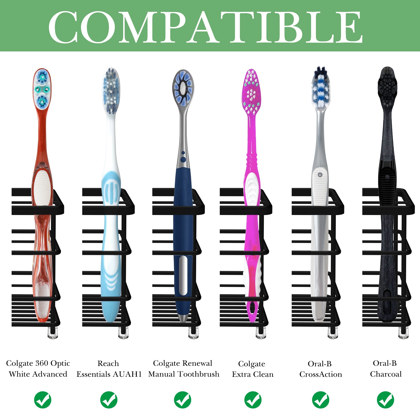 Linkidea Electric Toothbrush Holder, Stainless Steel Bathroom Storage Organizer Stand Rack, Ventilated Countertop 6 Slots for Toothpaste, Cleanser, Comb, Razor (Black)