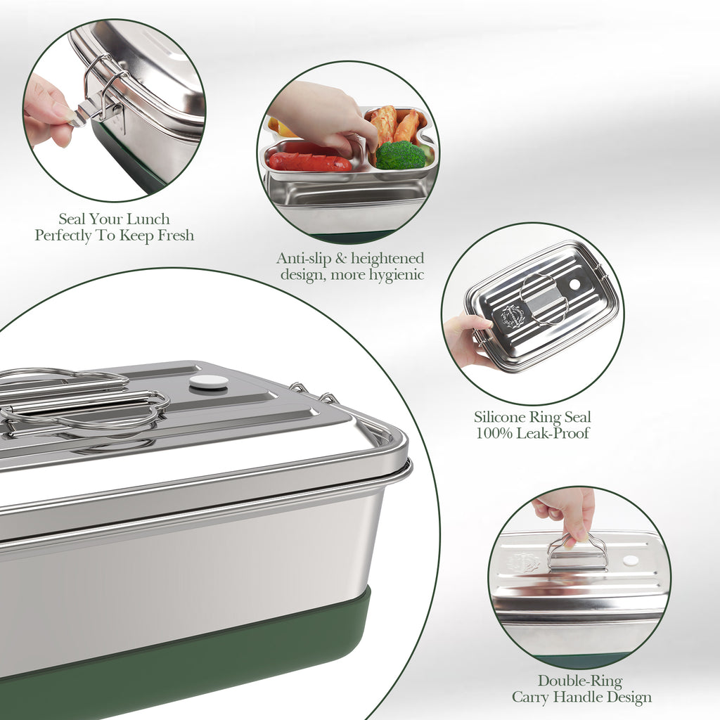 Linkidea Leak Proof Stainless Steel Lunch Box with Utensils, Large Capacity Lunch Box Containers with Insulation Bag, Food Containers with Lids for Lunch (Silver)