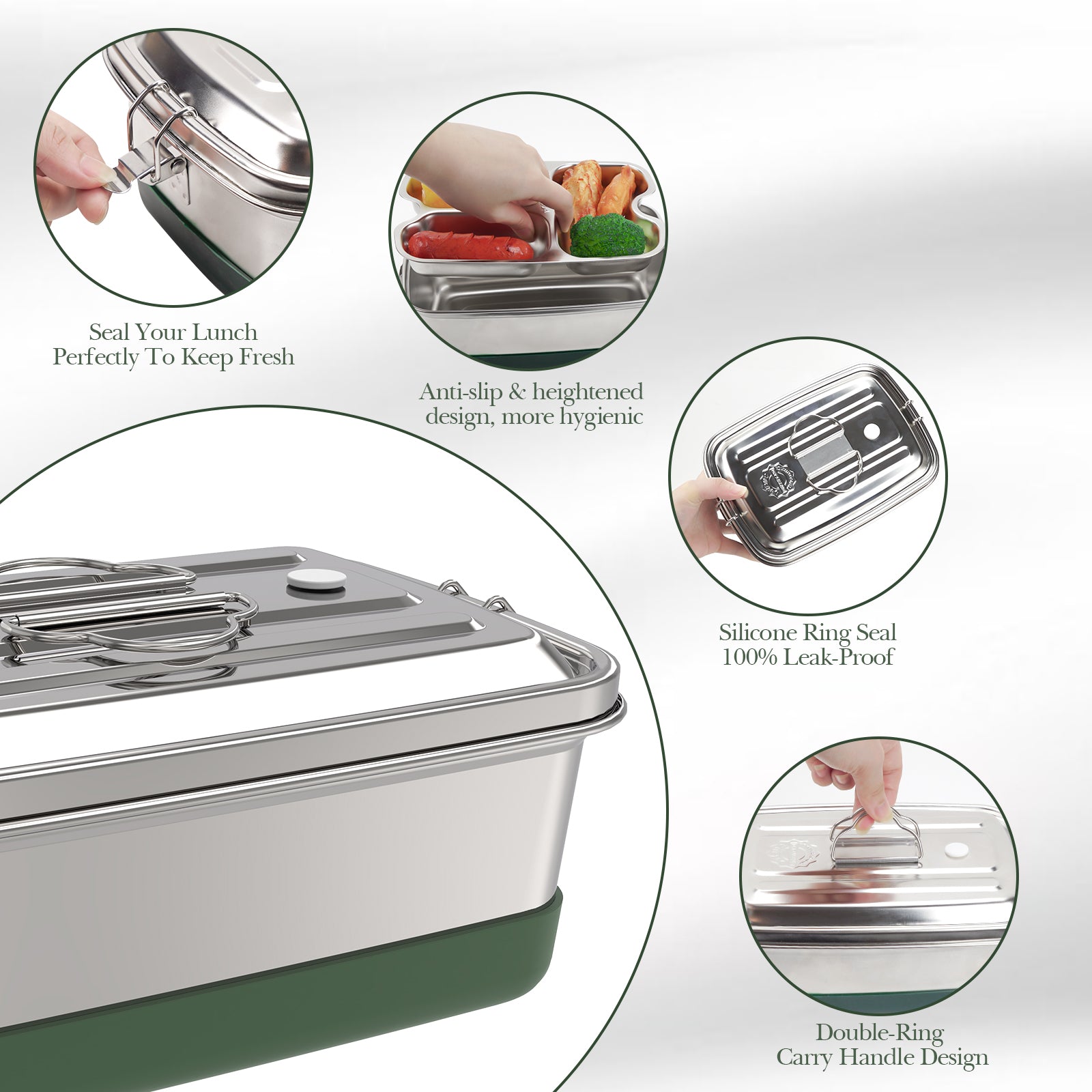Linkidea Leak Proof Stainless Steel Lunch Box with Utensils, Large Capacity Lunch Box Containers with Insulation Bag, Food Containers with Lids for Lunch (Silver)