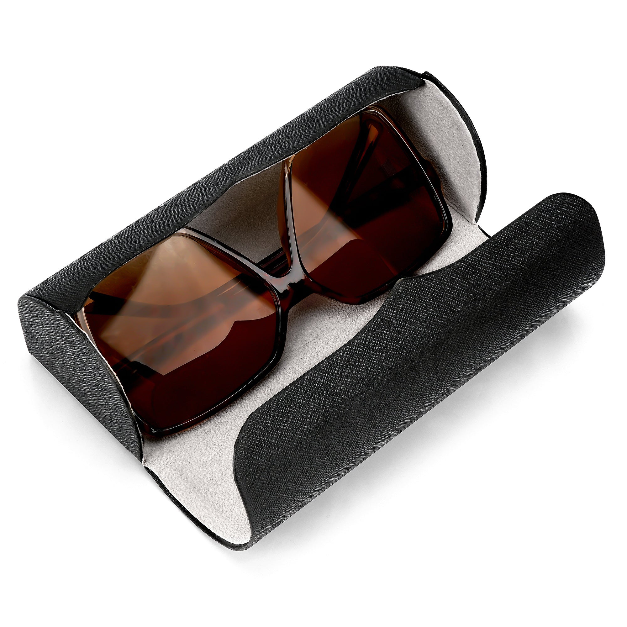 Extra Large Hard Shell Sunglasses Case, Vegan Leather Sun Glasses Storage Organizer Compatible with Rayban RBS0101S/RB8097/RB8089 (XL / Black)