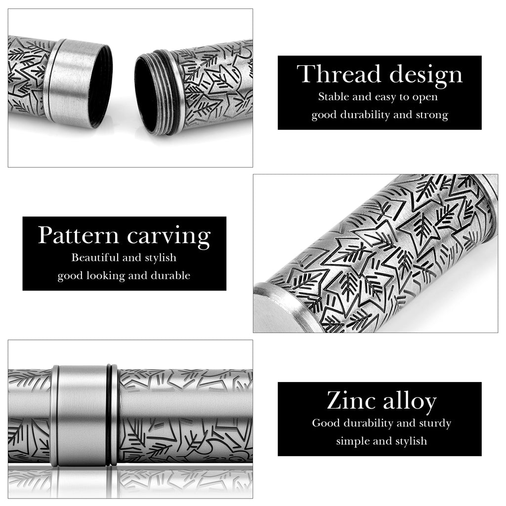 Linkidea Zinc Alloy Vintage Leaves Stripe Pattern Cigar Holder Case, Airtight Single Tube, Portable Travel Cigar Case Compatible with 50 Ring Gauge Cigars (Silver)