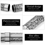 Linkidea Zinc Alloy Vintage Leaves Stripe Pattern Cigar Holder Case, Airtight Single Tube, Portable Travel Cigar Case Compatible with 50 Ring Gauge Cigars (Silver)