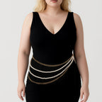 Plus Size Waist Chain for Women, 4 Layers White Pearl Fashion Body Chain, 31.5-45 Inch Adjustable Chunky Belt Accessory