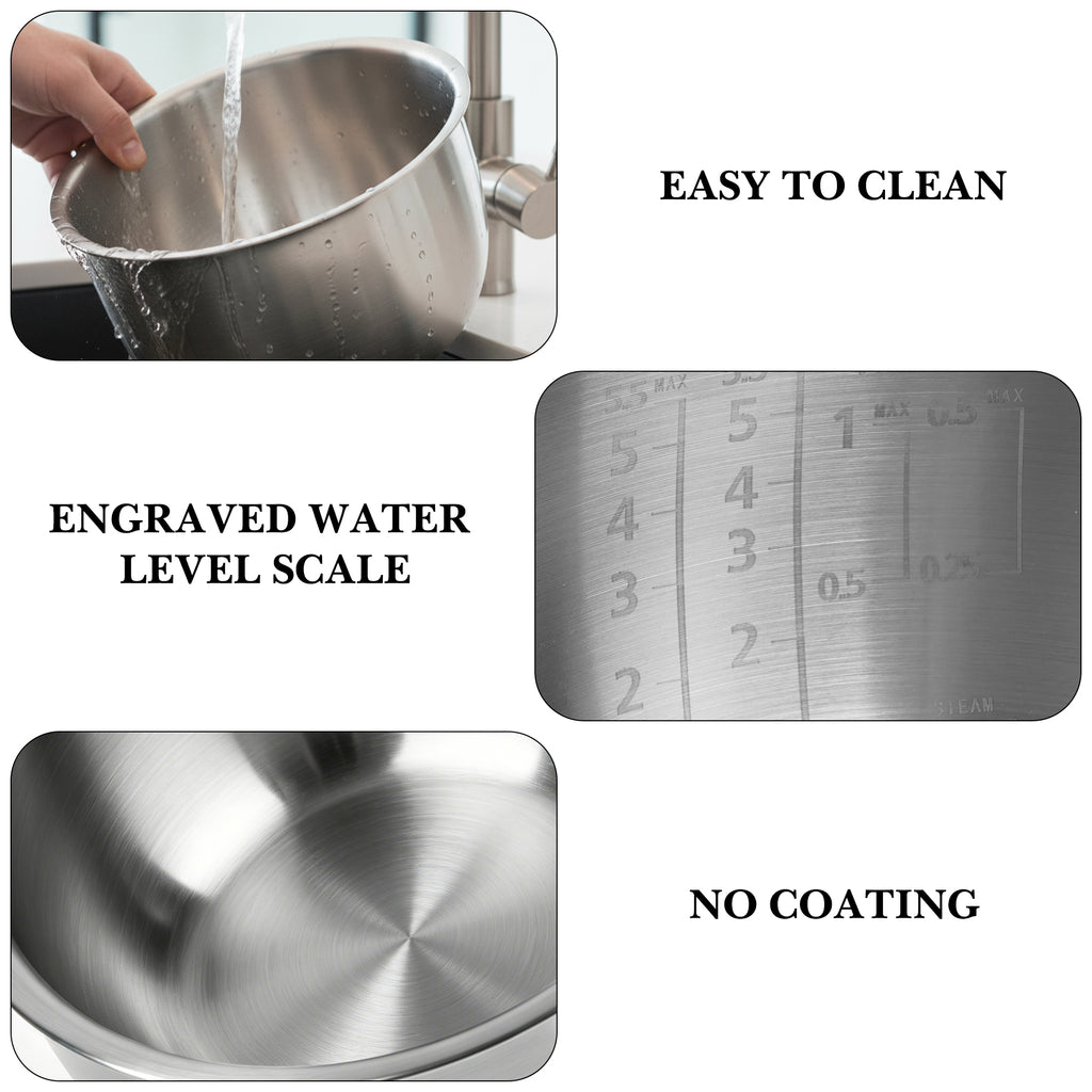 Linkidea Rice Cooker Stainless Steel Inner Pot Compatible with Zojirushi NP-NVC10, NP-KAC10, NW-QAC10 5.5-Cup, Dishwasher Safe, No Coating Replacement Bowl