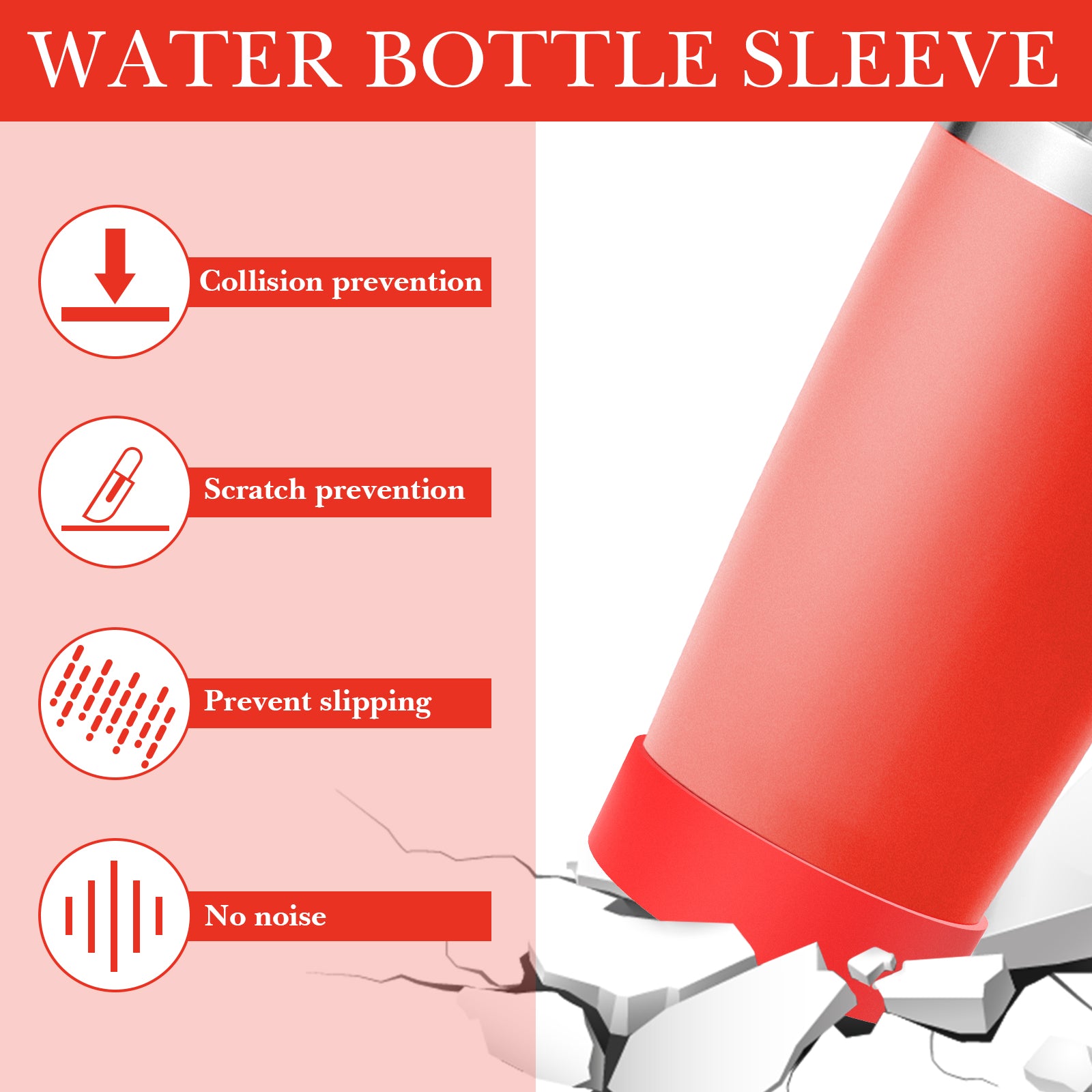 Linkidea 2 Pack Water Bottle Boot Compatible with YETI Tumbler 20oz/30oz, Travel Mug 20oz/30oz, Silicone Anti-Slip Waterbottle Bottom Sleeve Cover Protector (Red)