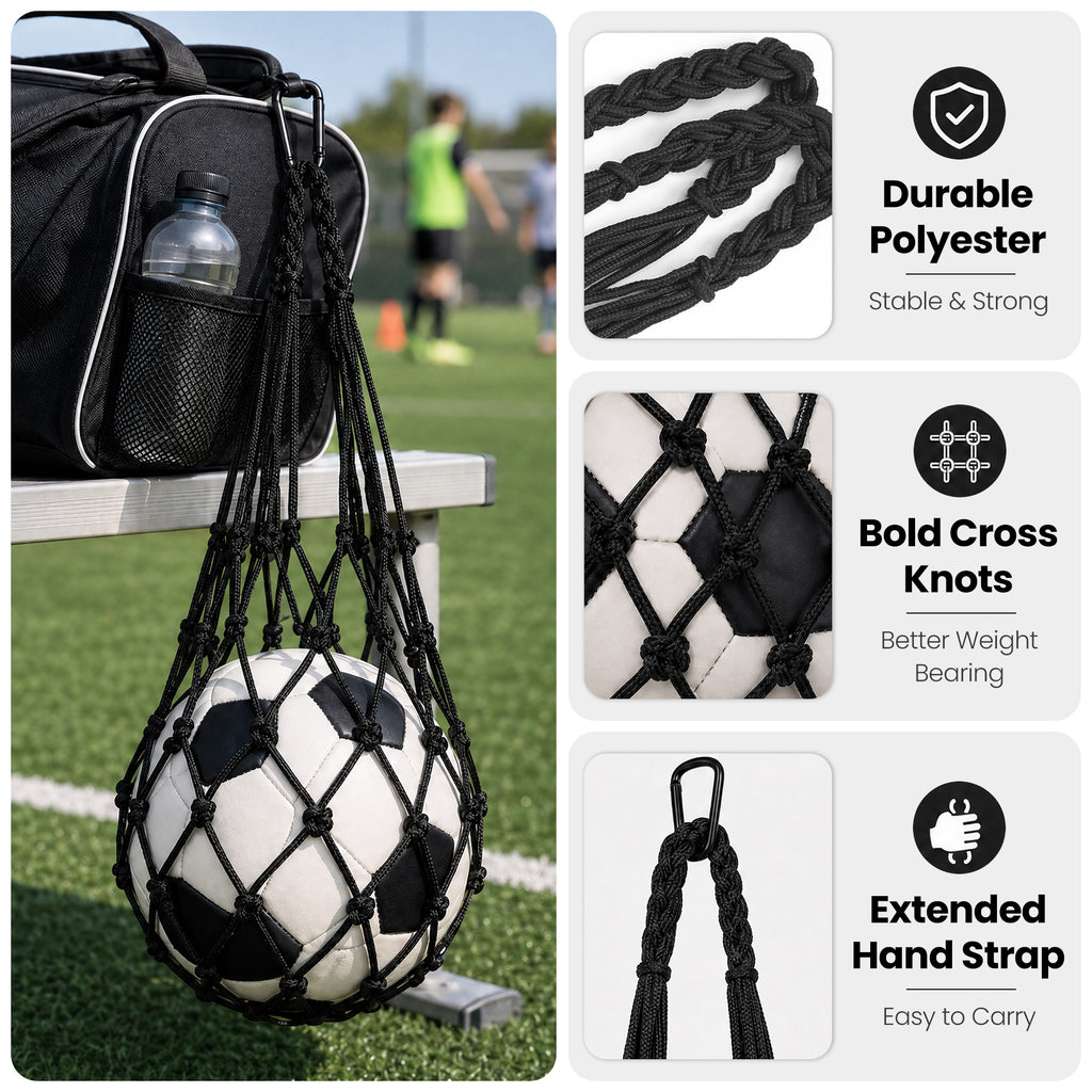 Linkidea 2 Pack Soccer Ball Mesh Bag, Breathable Nylon Soccer Ball Storage Bag, Holds 1 Ball Each (Fits Size 3, 4, 5 Balls), Sports Equipment & Training Bag (Black)