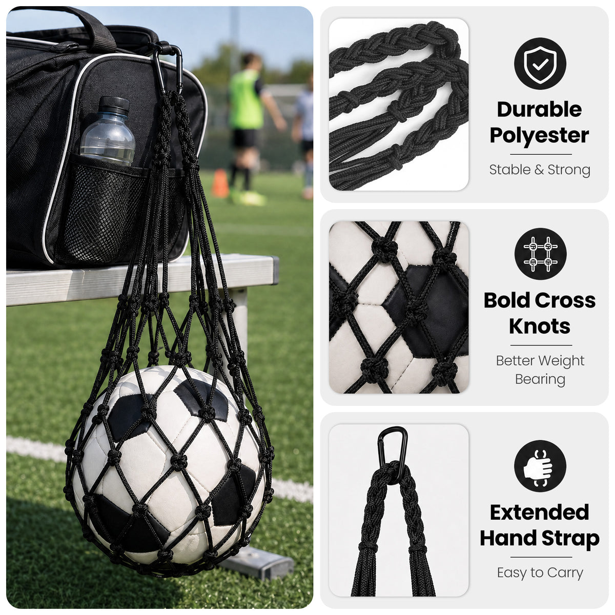 Linkidea 2 Pack Soccer Ball Mesh Bag, Breathable Nylon Soccer Ball Storage Bag, Holds 1 Ball Each (Fits Size 3, 4, 5 Balls), Sports Equipment & Training Bag (Black)