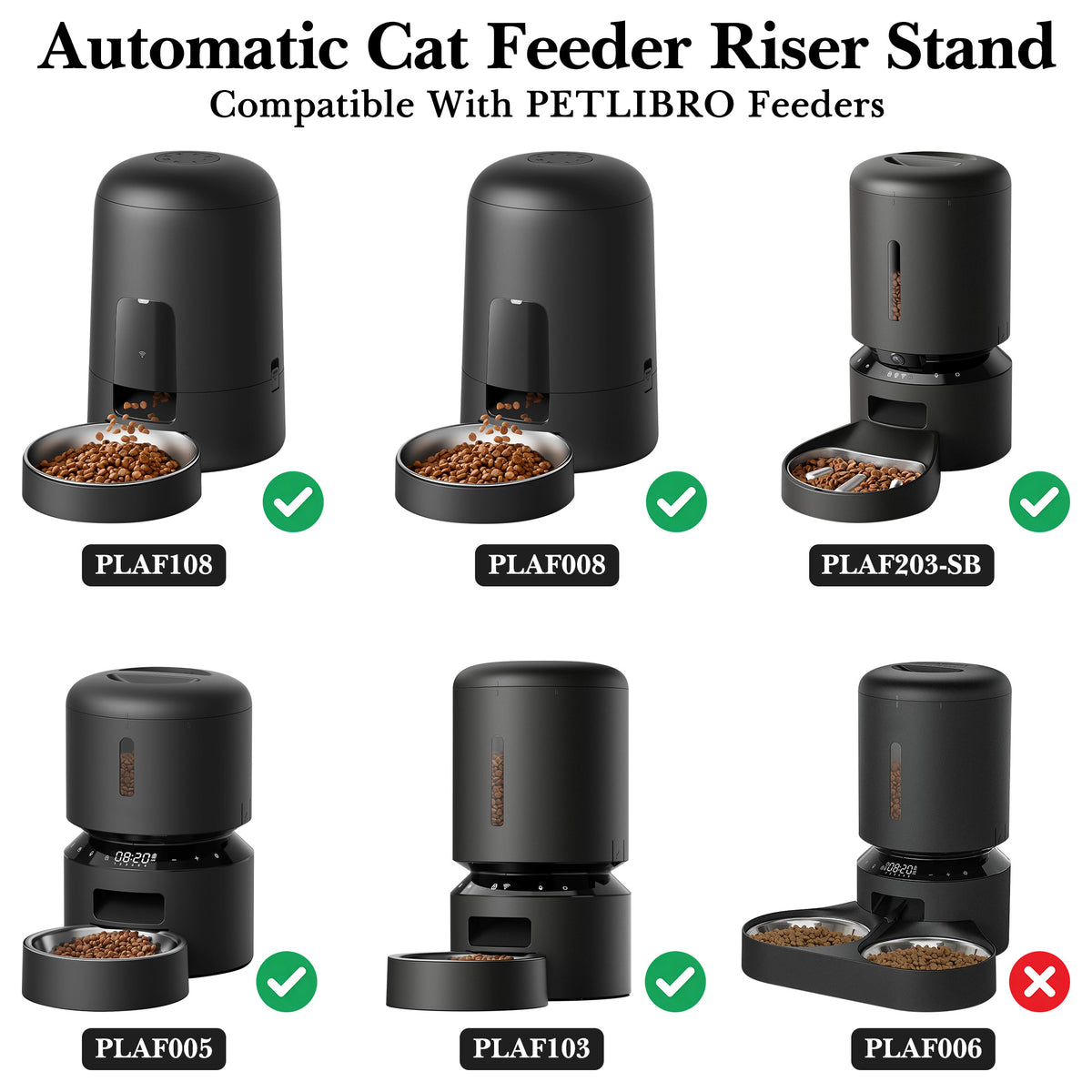 Automatic Cat Feeder Riser Stand Compatible with Petlibro PLAF005/PLAF008/PLAF103/PLAF105/PLAF203-SB, Elevated Feeding Base for Cats, 2.4in & 3.9in Height Options, Neck-Friendly