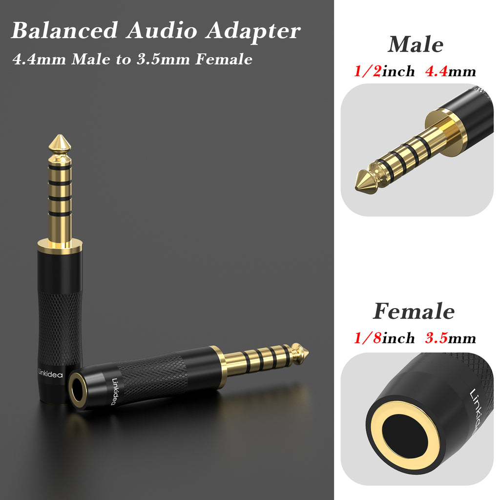 Linkidea 4.4mm Balanced Male to 3.5mm Headphone Audio Adapter Compatible with Sony NW-ZX507 DMP-Z1 NW-ZX300A NW-WM1Z TA-ZH1ES, FIO M11, Lotoo PAW6000, HIFIMAN R2R2000 Audio Player.