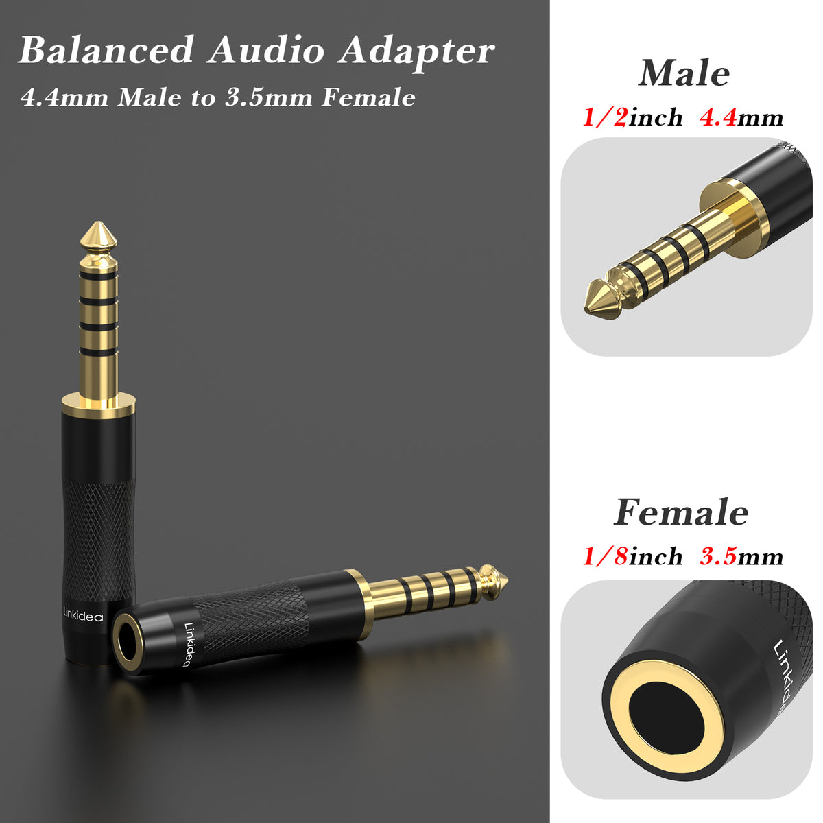 Linkidea 4.4mm Balanced Male to 3.5mm Headphone Audio Adapter Compatible with Sony NW-ZX507 DMP-Z1 NW-ZX300A NW-WM1Z TA-ZH1ES, FIO M11, Lotoo PAW6000, HIFIMAN R2R2000 Audio Player.