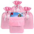 Linkidea 4 Pack Reusable Drawstring Gift Bags, Fabric Party Favor Bags for Birthday, Christmas & Holiday, Toy Storage Pouch for Building Blocks, Bricks & Goodie Bags (Pink)