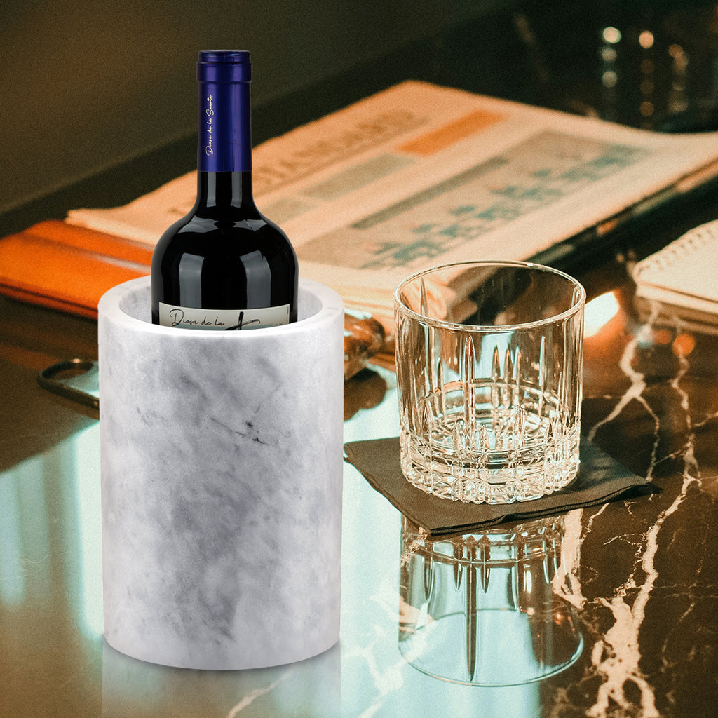 Linkidea Elegant Wine Cooler & Champagne Chiller, Ice Wine Holder, Luxury Natural Marble Multi-Functional Container for Wine, Beer, and Spirits (White)
