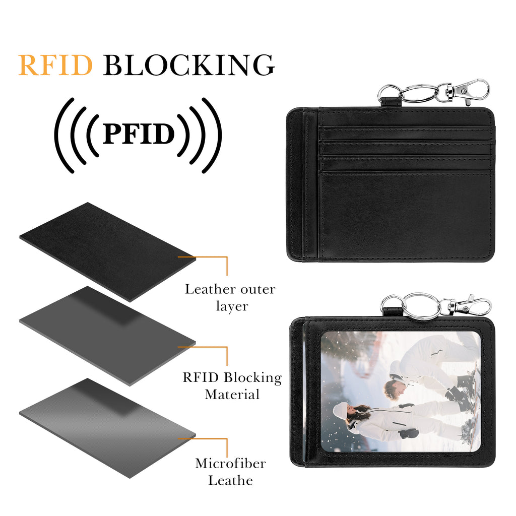 Linkidea Minimalist PU Leather Card Holder Wallet for Men & Women, Multi Card Slots Slim ID Holder with Keychain & Zipper Pocket, Compact Travel Wallet