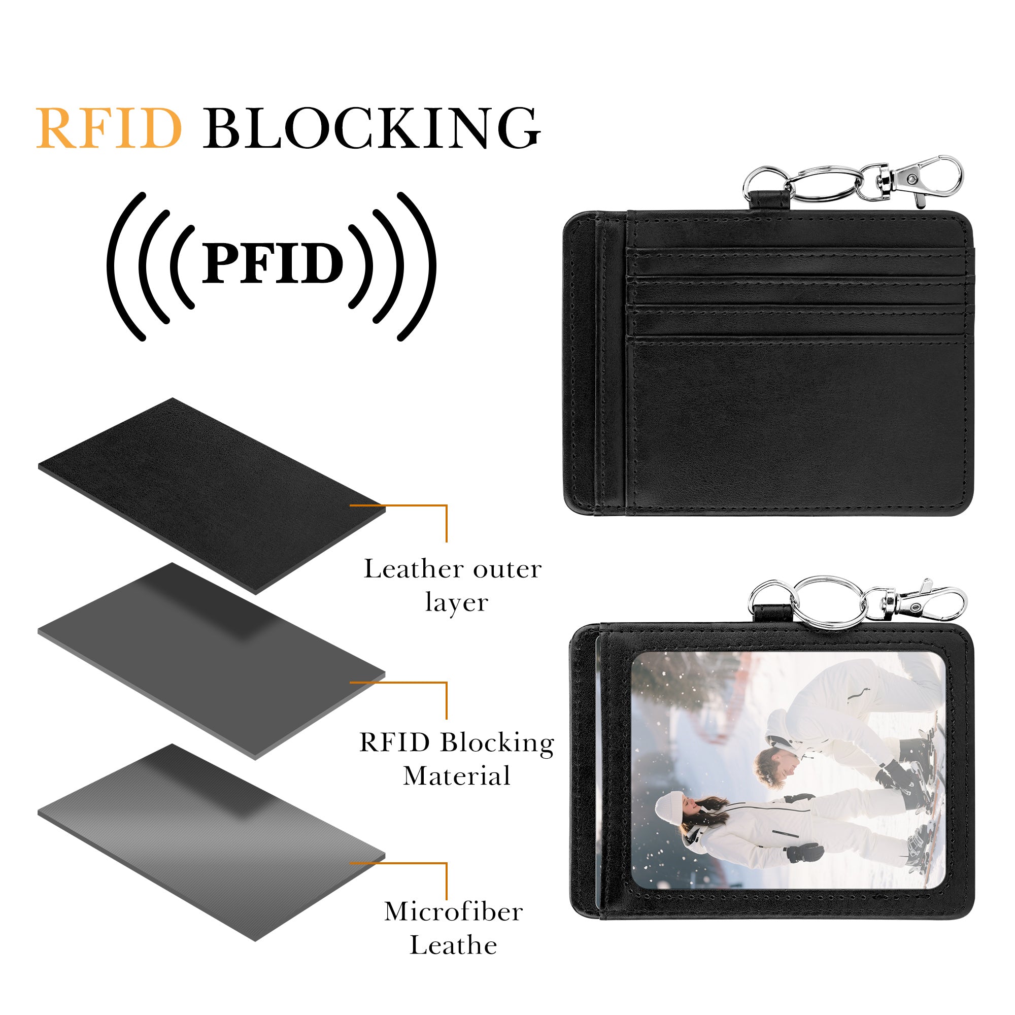 Linkidea Minimalist PU Leather Card Holder Wallet for Men & Women, Multi Card Slots Slim ID Holder with Keychain & Zipper Pocket, Compact Travel Wallet