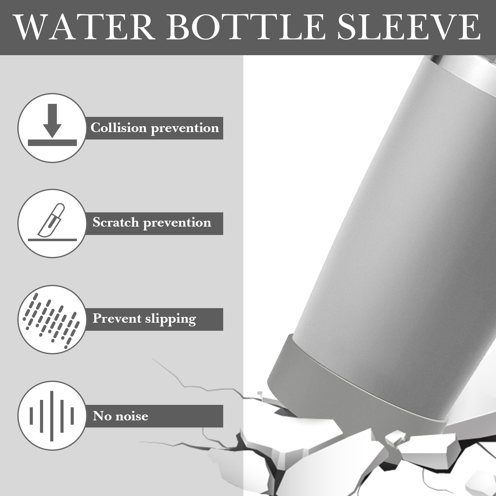 Linkidea 2 Pack Water Bottle Boot Compatible with YETI Tumbler 20oz/30oz, Travel Mug 20oz/30oz, Silicone Anti-Slip Waterbottle Bottom Sleeve Cover Protector (Gray)