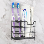 Linkidea Wall Mount Toothbrush Holder for Bathroom, Stainless Steel Tooth Brush Stand for Electric Toothbrush, Toothpaste, Razor, Self Adhesive Wallmount/Countertop 5 Slots Organizer (Black)