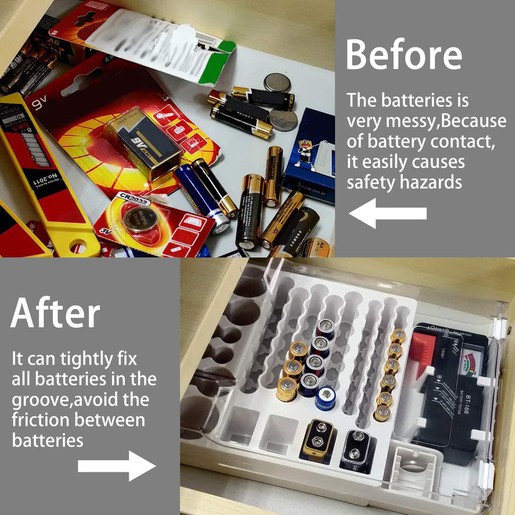Linkidea Battery Organizer Storage Case, Battery Storage Box with Tester Holds 93 Batteries Various Sizes for AAA, AA, 9V, C, D, and Button Battery