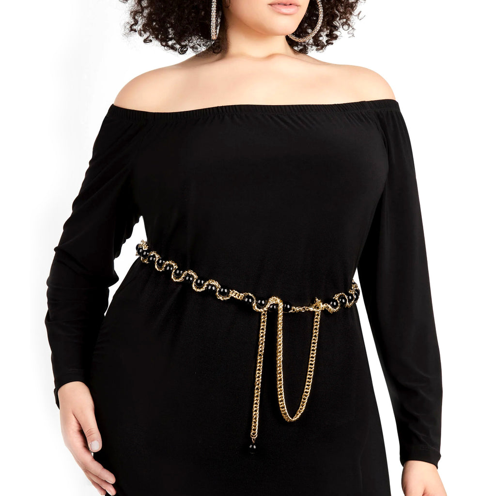 Plus Size Chain Belt for Women, Gold Color and Black Faux Pearl Waist ...