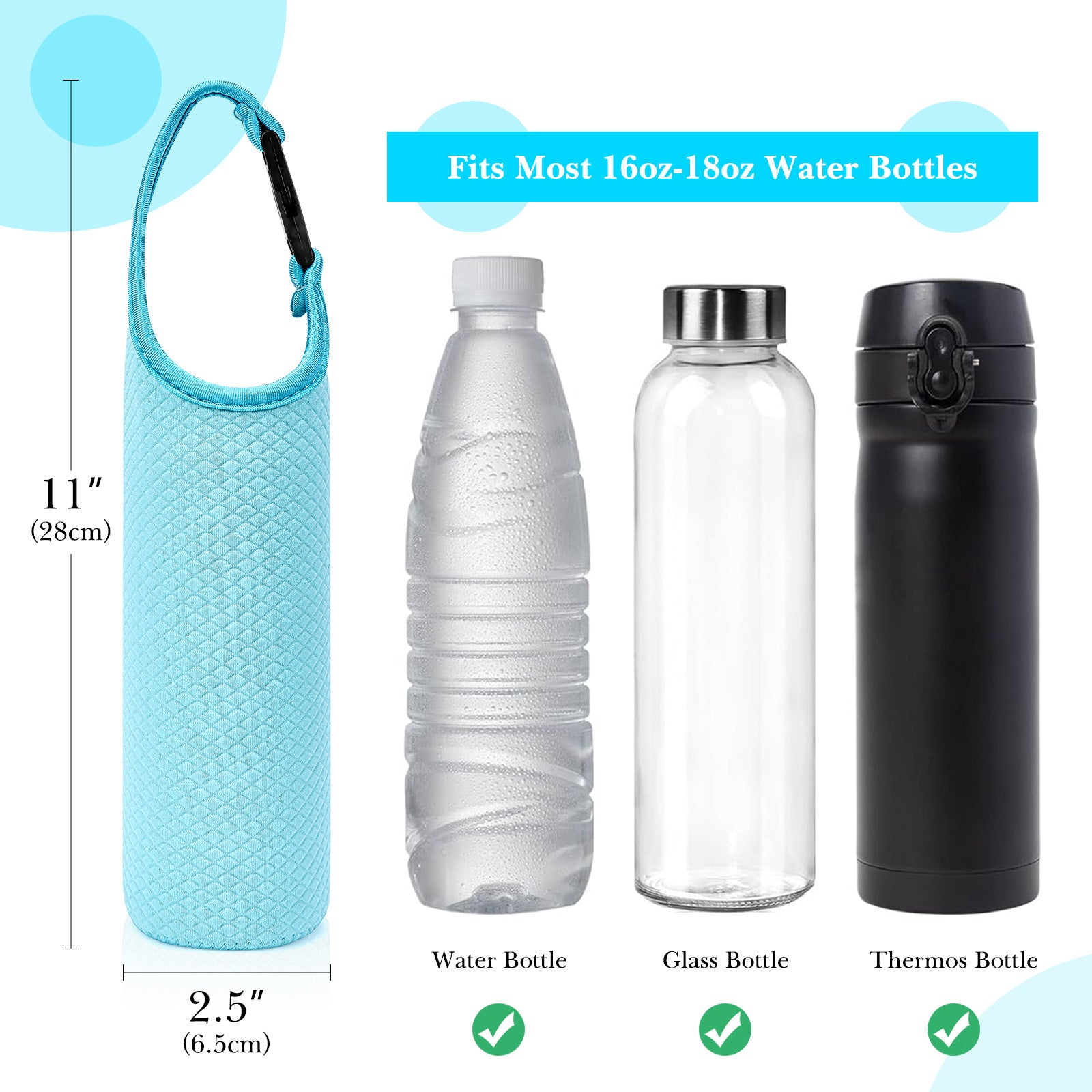 Linkidea Plastic Bottled Water Sleeve with Carry Strap Compatible with 16.9/20 Fl Oz Lifewtr, Smartwater, Portable Disposable Water Bottle Cover Holder for Outdoor, Light Blue