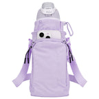 Linkidea Water Bottle Carrier with Strap Compatible with Owala FreeSip 24oz/32oz, IRON FLASK Wide Mouth 32oz, Bottle Shoulder Strap Bag Holder with Phone Pocket (Purple)