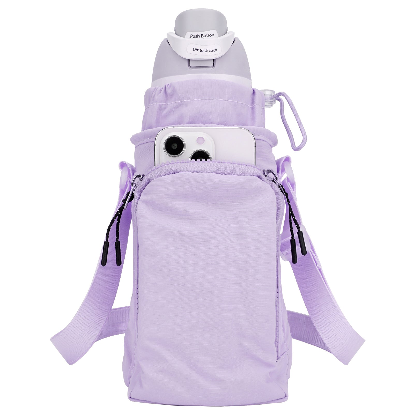 Linkidea Water Bottle Carrier with Strap Compatible with Owala FreeSip 24oz/32oz, IRON FLASK Wide Mouth 32oz, Bottle Shoulder Strap Bag Holder with Phone Pocket (Purple)