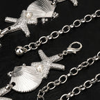 Chain Belt for Women, Silver Shell Starfish with Faux Small Pearls Waist Belt, Max 47 Inch Adjustable Chunky Body Chain for Dresses, Party, Casual Wear, Fashion Jewelry Accessory