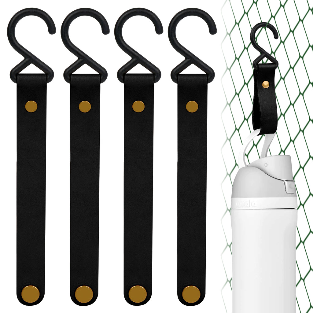 Linkidea 4 Pack Fence Hooks for Water Bottle, Hook Hanger Compatible with Owala FreeSip 24oz/32oz, Stanley Quick Flip Go 24oz, Plastic S Shaped Hooks for Outdoor Sports Camping (Black)