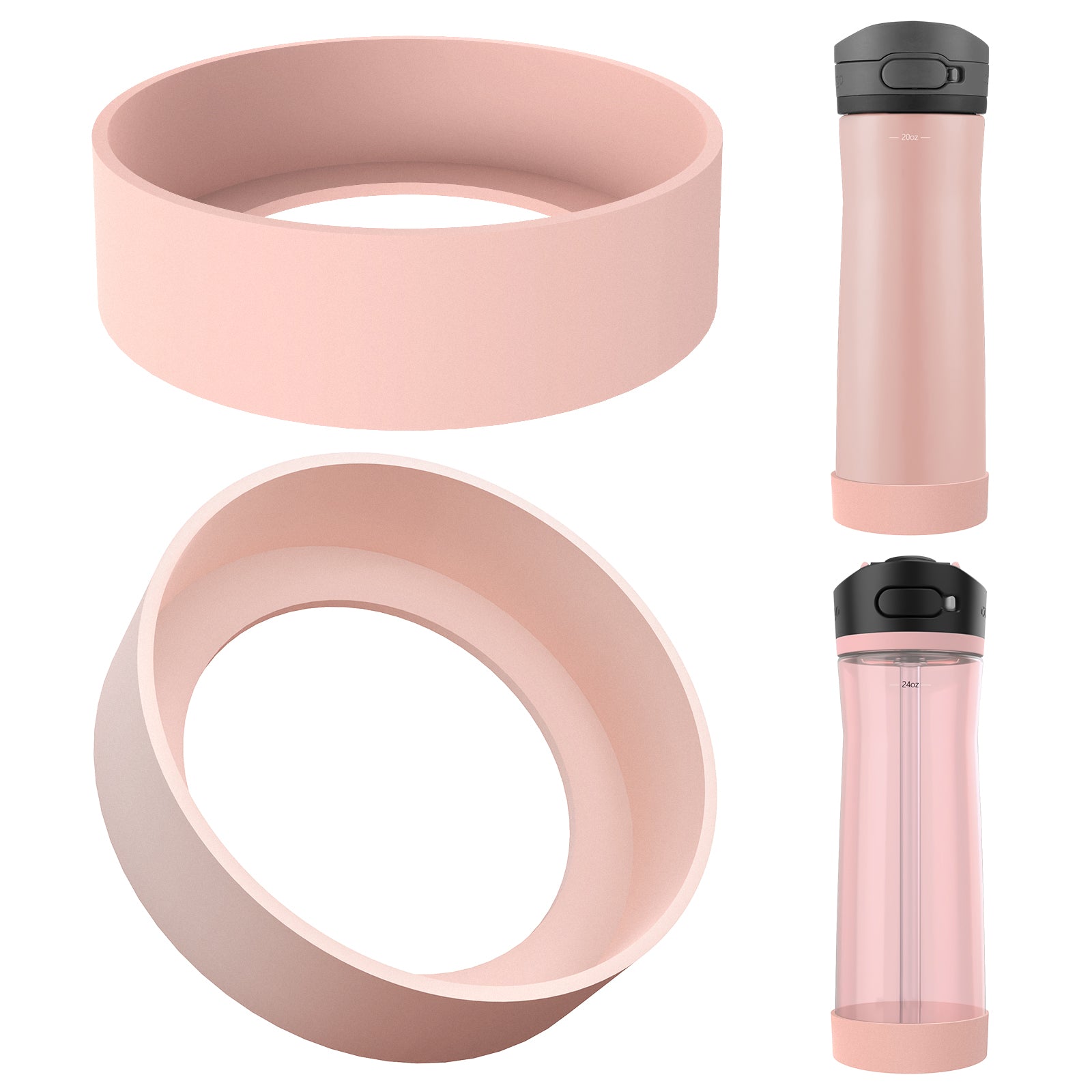 Linkidea 2 Pack Water Bottle Boot Compatible with Contigo Jackson Chill 2.0 20oz/24oz, Ashland Chill 20oz/24oz, Silicone Anti-Slip Bottle Bottom Bumper Protector (Ice Pink)