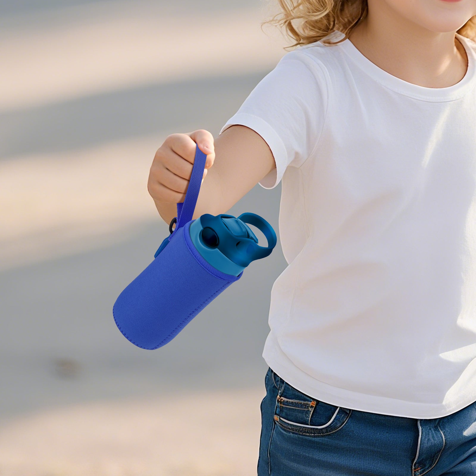 Linkidea Water Bottle Sleeve Compatible with Contigo Aubrey Tritan 14oz, Steel 13oz Kids Bottle, Waterbottle Holder Bag with Name Tag, Navy Blue