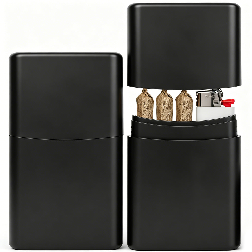 Linkidea 2 Pack Slim Cigarette Case, Portable Pocket Cigarette Box with Lighter Holder, Compact Cigarette Storage Case for Travel and Daily Use (Black)