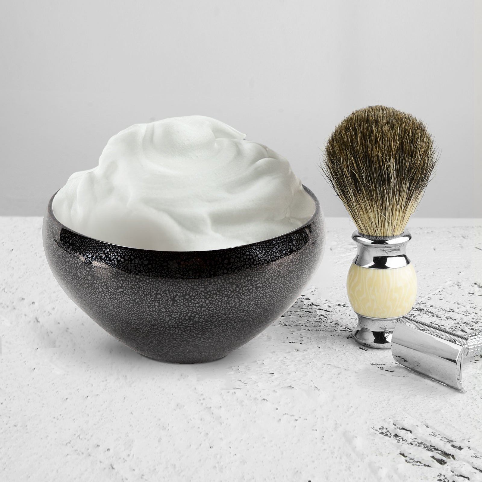 Linkieda Handcrafted Ceramic Shaving Bowl for Wet Shaving, Compatible with All Shaving Brushes, Unique Jian Zhan Glaze for Bathroom Use (Black)